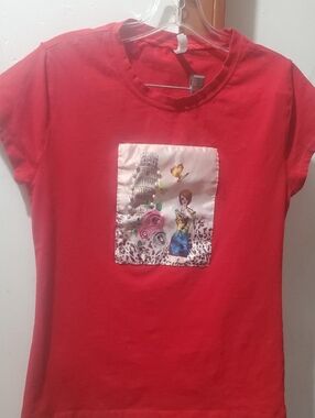 Reserved Red Short-Sleeve Blouse with Illustrated Patch Size XL